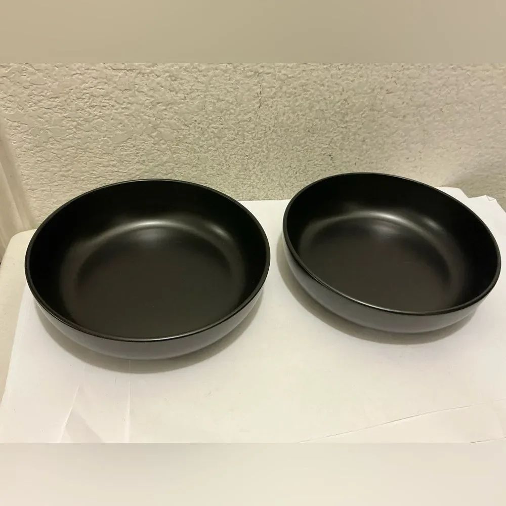Ten Strawberry Street 9” Round Matte Black Stoneware Serving bowls Set of 2